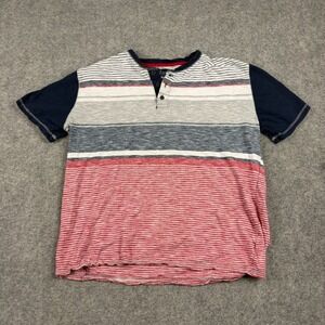 Y2K Company Eighty One Henley Shirt Mens XL Multi Color Striped Short Sleeve Tee